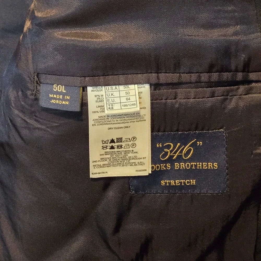 Brooks Brothers 346 Men Blazer 50L Navy Wool‎ Blend Stretch Suit Jacket